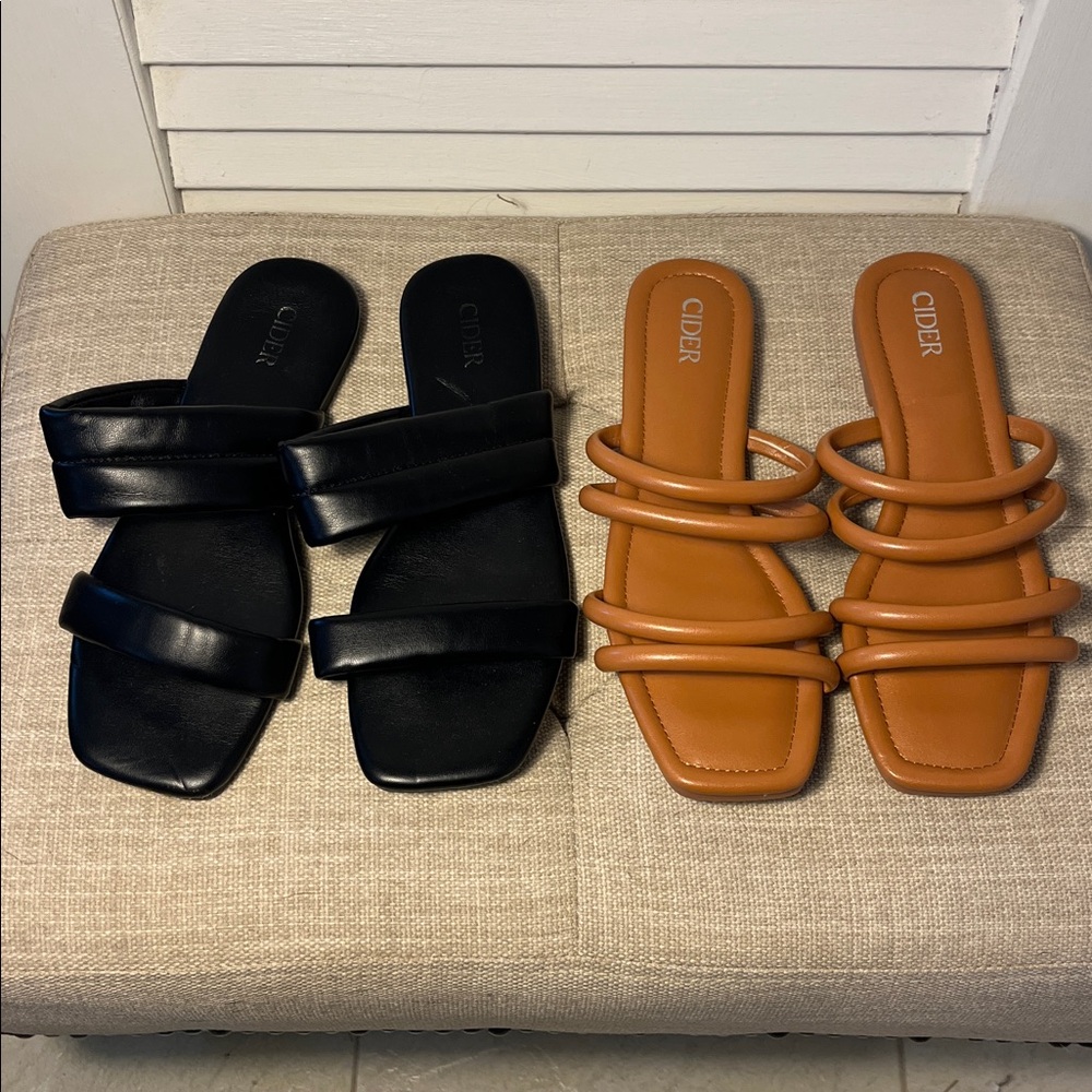 Cider Women's Double-Strap Slide Sandals in Black and Tan